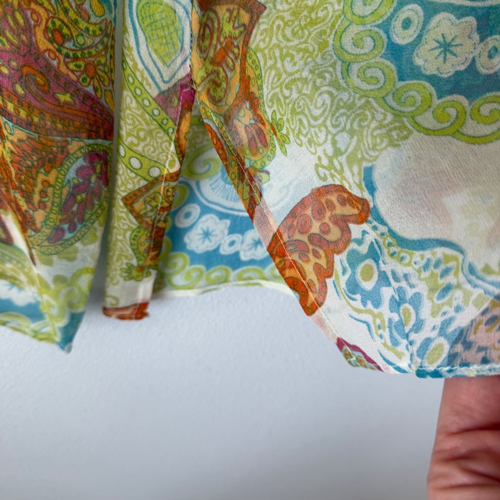 Vtg Cache Blouse 8 M Y2K 90s Paisley Beaded Sheer Bell Sleeve Boho Fairy Whimsy - Picture 8 of 13